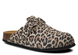 Profilované šľapky, clogs NAGABA 018 béžová leopard koža